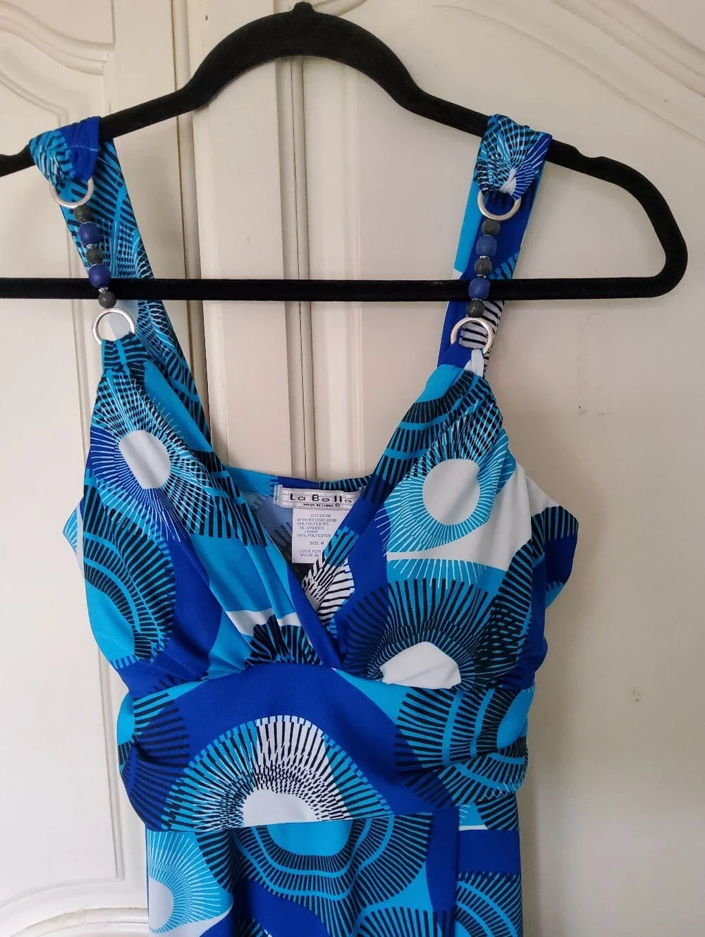 Y2k /90s Beaded Blue Geometric Print Sleeveless Dress